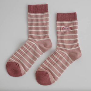 Dusty Pink and White Asymmetric Striped Elastic Cozy High Ankle Warm Socks